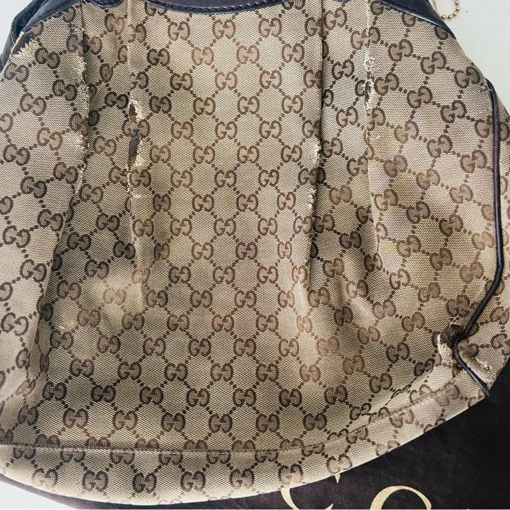 Gucci Beige and Brown GG Canvas Tote with Dark Brown Leather Trim